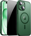 for iPhone 15 Plus Case with Privacy Screen Protector, Green | Full Camera Protection, Translucent Matte Magnetic, Compatible with MagSafe, Shockproof Phone Cover, Slim Fit by ZOZDOKG
