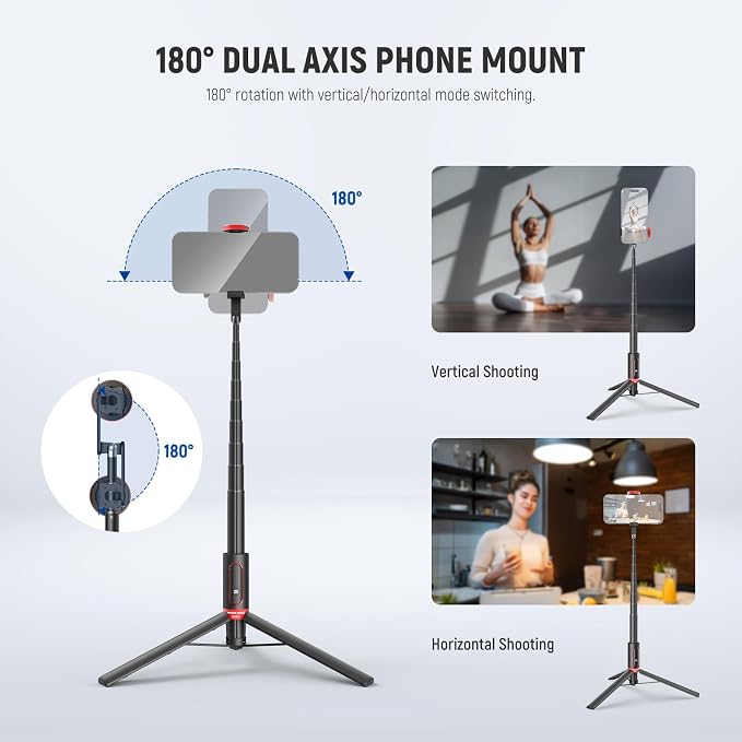 NEEWER Basics PA991 Selfie Stick Tripod Compatible with iPhone Samsung Android, 57.9 Inch Metal Portable Lightweight Travel Mobile Phone Stand with Holder & Remote Control for Video Recording - Image 3