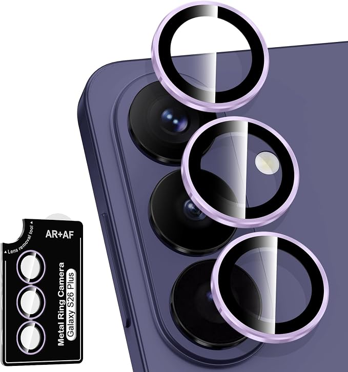 for Samsung Galaxy S26 Plus Camera Lens Protector, Individual Metal Ring Tempered Glass Lens Cover, [Strong Adsorption] Scratch Resistant Ultra-Thin HD Clear Lens Cover, 1 Set-Purple Ring by Btscase