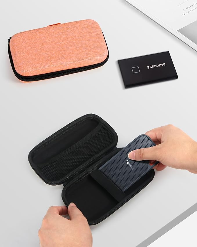 Small Carrying Case, Travel Case, Electronic Accessories Organizer | for Sandisk, Samsung SSD, Earbuds, Cable, Hard Disk, MP3 Player，Portable Storage Pouch Bag , Shockproof,Light-Orange - Image 6
