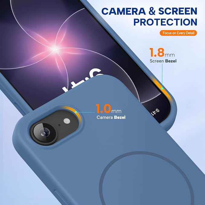 miracase Magnetic for iPhone 17e Case & iPhone 16e Case, [Soft Anti-Scratch Microfiber Lining], Compatible with MagSafe, Silicone Shockproof Protection Phone Case for iPhone 17e/16e, Glass Blue - Image 4