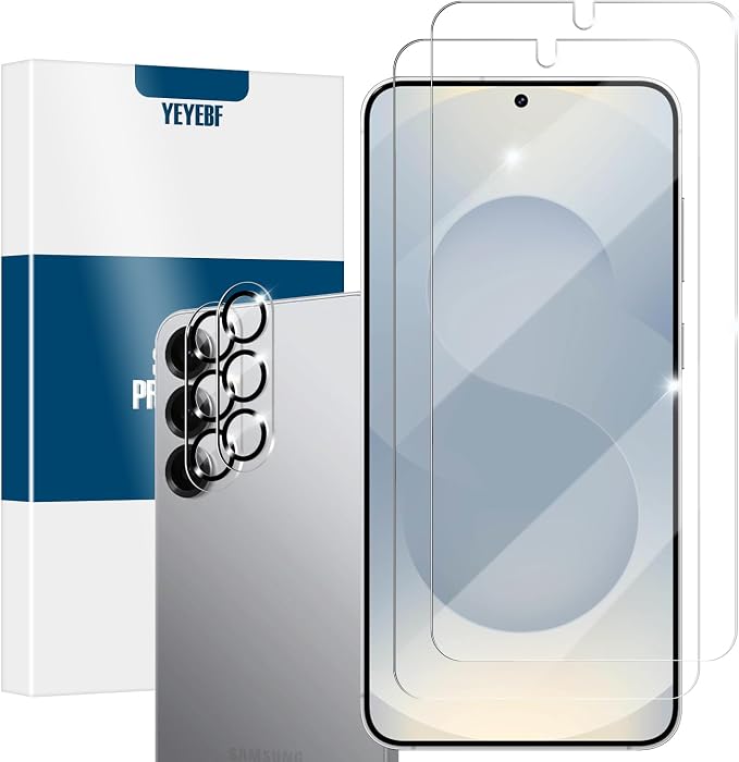 Galaxy S25 Tempered Glass Screen & Lens Protector 2+2 Pack HD Clear | [Ultrasonic Fingerprint Unlock] [Case Friendly] [Bubble-Free] by YEYEBF