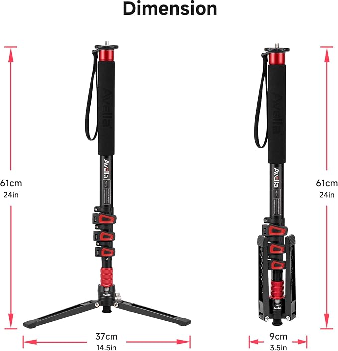 Avella A324D Aluminum Camera Monopod, 67 Inch | Professional, Telescopic Video Monopods, Base Tripod, For Canon Nikon Sony Olympus Panasonic DSLR Camera - Image 9