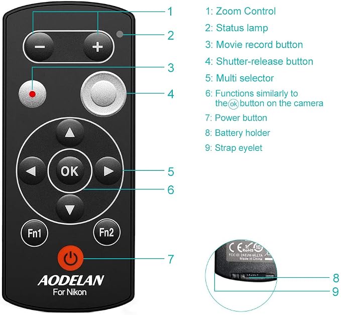 AODELAN Camera Wireless Shutter Release Remote Control for Nikon | Compatible with Nikon COOLPIX P1000 P950 B600 A1000 Z50 Z30 Z fc, Replaces for Nikon ML-L7 - Image 6