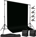 10x7ft Adjustable Photography Backdrop Stand Kit – Photo Studio Background Support with 4 Crossbars, 4 Clamps, 2 Sandbags (with 10 * 7 Feet Black Backdrop Curtain) by Hikpik