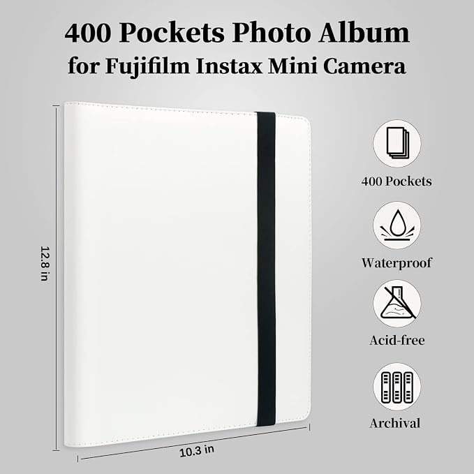 Veicevol 400-Pocket 2x3 Photo Album for Instax Mini and Polaroid, White | PU Leather Cover Keeps, Fits Instax Mini and Polaroid 2x3 Photos, Protects Travel, Wedding and Family Memories - Image 2