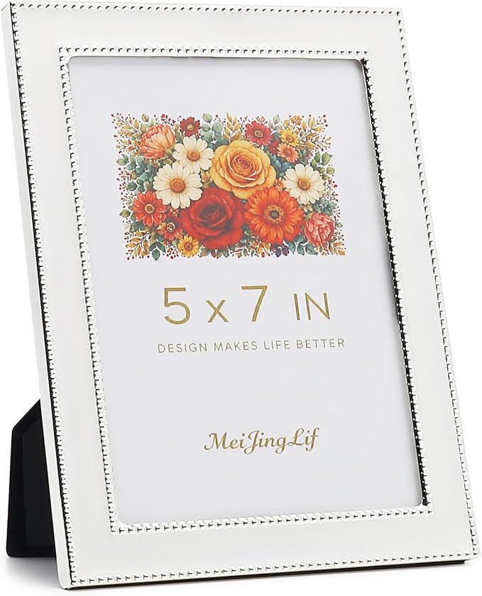 Premium Metal Picture Frame 5x7 Inches with Velvet Back Cover - Elegant and Durable Photo Frame for Displaying Cherished Memories, Perfect as Desk Decor, Home Office Accessory,White picture frame by Unknown