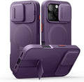 SURITCH for iPhone 16 Pro Case with Slide Camera Cover and Adjustable Kickstand, Compatible with MagSafe, Shockproof Bumper Case Slim Protective Cover for iPhone 16 Pro 6.3 Inch, Dark Purple by SURITCH