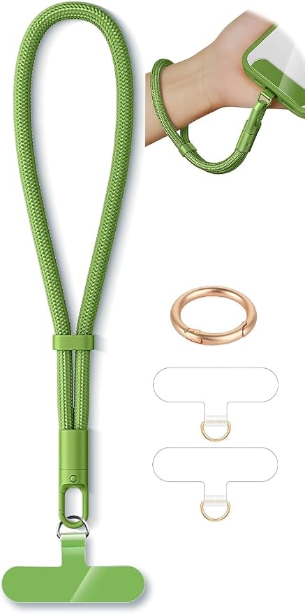 Phone Wrist Strap Lanyard Hand Universal Adjustable Phone Finger Grip Wristlet with 3 Patches Tether Anti Theft for iPhone 16 Pro Max 15 14 Charms for Keychain USB Flash Drive Wallet ID Name Tag Green by Casecond