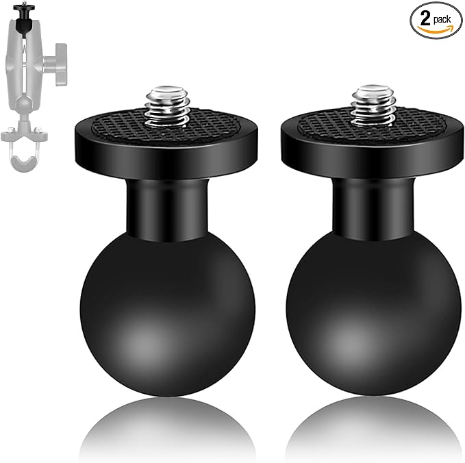Niewalda 1" Ball Mount Adapter with 1/4" Threaded Stud, 2-Pack, Aluminum | CNC Aluminum Alloy Camera Mount for Insta360 X3 X2 GoPro DJI OSMO, Double Socket Arm Compatible Action Cam Attachments by Niewalda