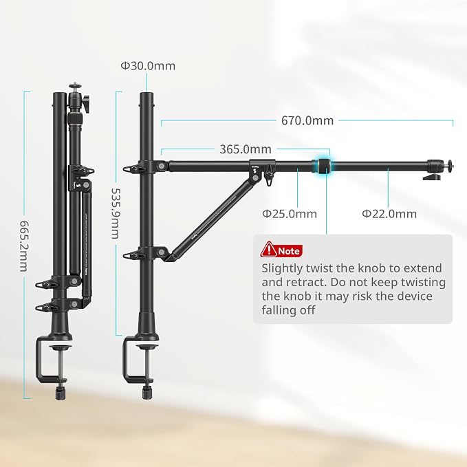 SMALLRIG Triangle Camera Desk Mount, Overhead Desk Clamp Phone Mount | with Auxiliary Support Rod, with Phone Holder & Ball Head for Camera/Phone/Light/Webcam, Max Load 6.6lbs - Image 7