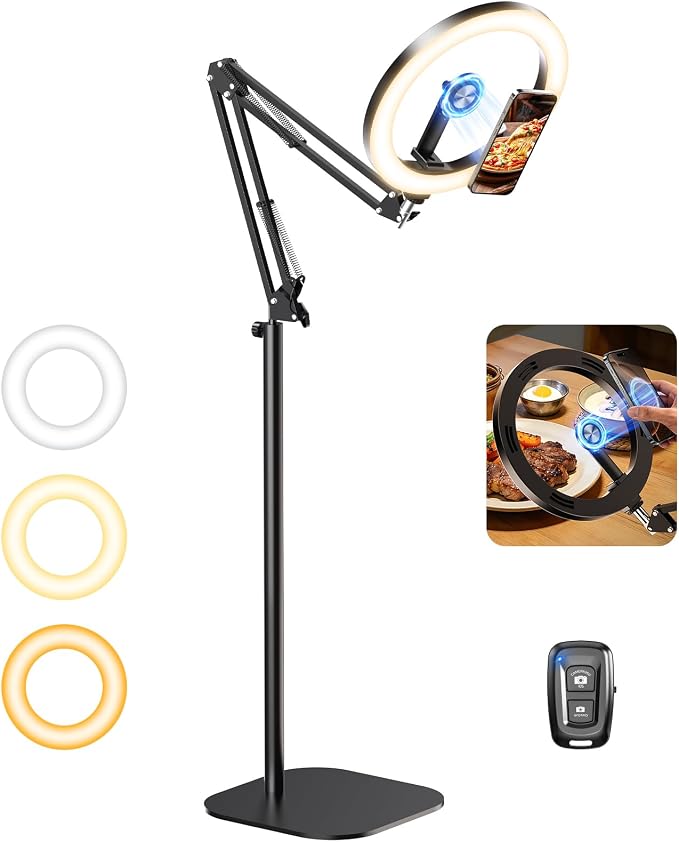 Magnetic Ring Light with Stand Tripod for iPhone – Evershop 10” Overhead Camera Mount, 70.8” Tall Adjustable Selfie Light with Phone Holder for Video Recording, Photography, Streaming by Evershop