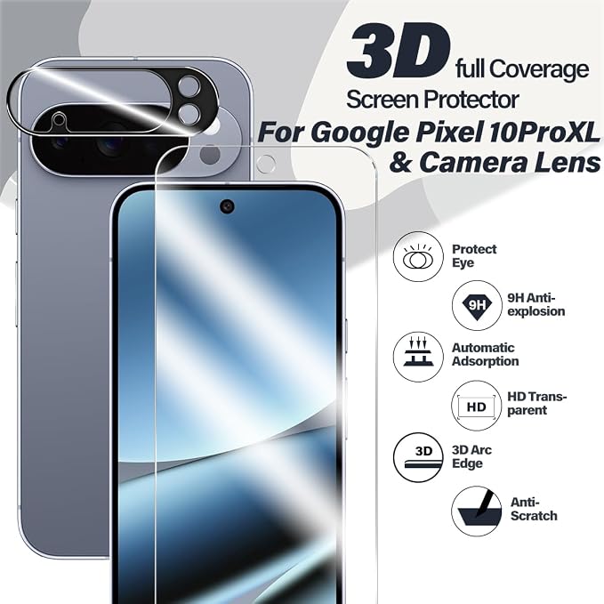 BIGFACE for Pixel 10 Pro XL Tempered Glass Screen Protector + Camera Lens Protector [2 + 2 Pack][Fingerprint Unlock] [Anti-Scratch] [Case Friendly] Clear HD Protective Film for Google Pixel 10 Pro XL - Image 2