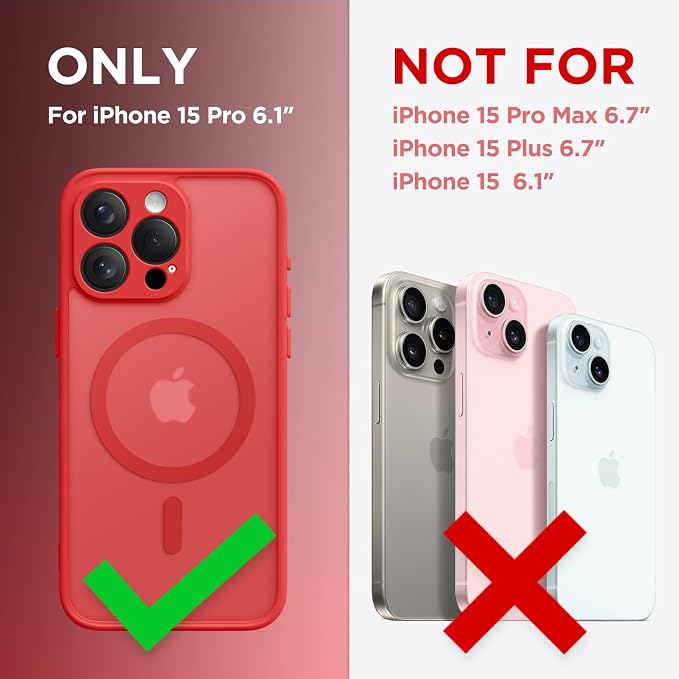 CAPRARO for iPhone 15 Pro Case, Compatible with MagSafe | Upgraded [Full Camera Protection] Shockproof Protective Slim Translucent Matte Magnetic Phone Case 6.1'', Watermelon Red - Image 2