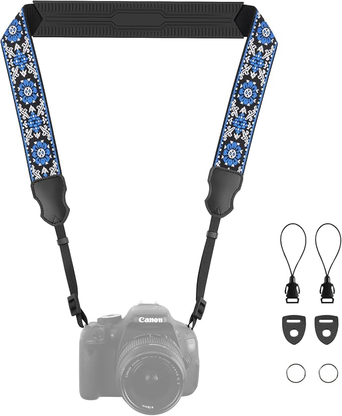 FIEIL Neck Strap Silicone Camera Straps - Padded Camera Strap, 1.5" Wide Adjustable Nylon Shoulder Strap - Compatible with Canon, Nikon, Sony, and More DSLR and Mirrorless Cameras (Blue) by FIEIL