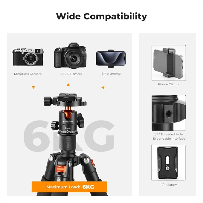 K&F CONCEPT 20.5" Mini Desktop Tripod | 360 Degree Ball Head, 1/4 inch Quick Release Plate, For Camera Video Camcorder, Load up to 13.22 lbs/6 KG. S225A0+BH-25L - Image 7