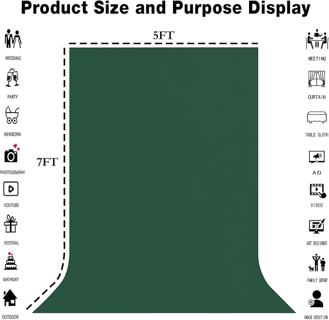 Dark Green Photography Backdrop for Photoshoot, Fabric 5x7ft | Polyester Studio Photo Backgrounds, Non Reflective, Easy to Hang, for Portrait Shoot, Product, Party Decor, Video Creation - Image 3