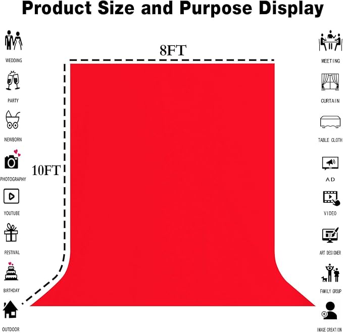 Red Photography Backdrop for Photoshoot, Fabric 8x10ft | Polyester Studio Photo Backgrounds, Non Reflective, Easy to Hang, for Portrait Shoot, Product, Party Decor, Video Creation - Image 3
