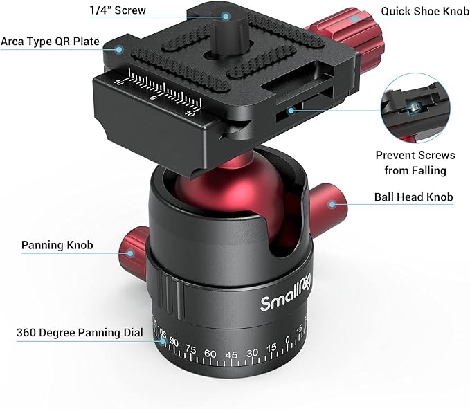 SmallRig 360 Rotating Panoramic Tripod Ball Head, Max Load 5kg / 11lbs | 360 Ballhead with 1/4 inch Quick Shoe Plate, for Tripod Monopod Slider DSLR Camera Camcorder - Image 3