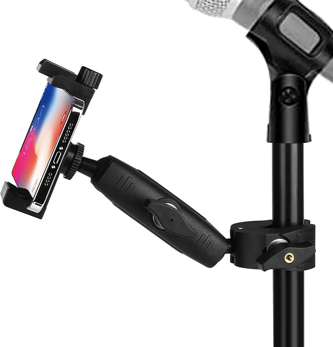 Music Boom Microphone Mic Stand Phone Holder Mount with Long Arm and Super Clamp 360° Rotation for Phone 14 13 12 11 MAX Pro Samsung Galaxy S22 S21 Google Pixel, 3.5 to 7" Smartphone by Peastrex