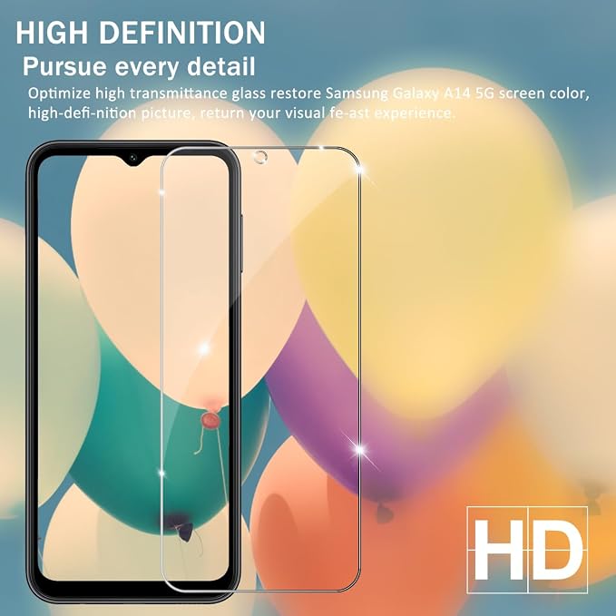 Galaxy A14 HD Clear Tempered Glass Screen Protector + Camera Lens Protectors, [2+2 Pack] [3D Glass] [Anti-Glare] [Bubble-Free] Screen Protector Glass For Samsung Galaxy A14 - Image 6