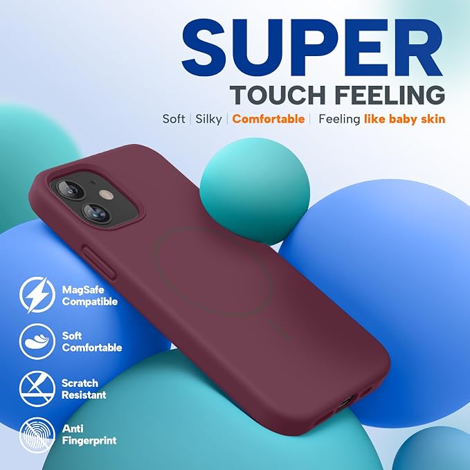 Miracase Magnetic for iPhone 12 Case/iPhone 12 Pro Case, Wine Red | Compatible with MagSafe, Anti-Scratch Microfiber Lining, Premium Silicone Shockproof Drop Protection Phone Case for 12/12 Pro - Image 5