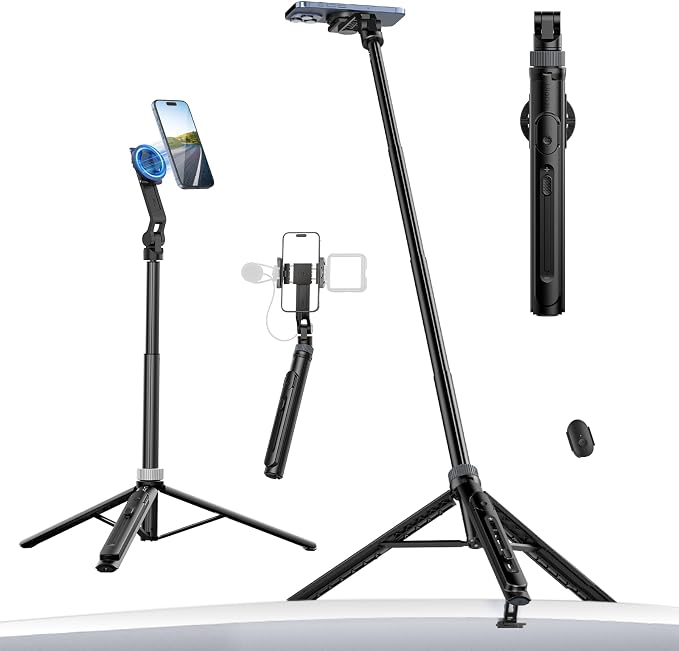 ULANZI TT88 Magnetic Tripod for iPhone 17, 57" Extendable Selfie Stick w Remote, 2-in-1 Phone Clip & Dual Cold Shoe Mounts-Lightweight Phone Tripod Stand for Vlogging, Travel, Video Recording, Black by ulanzi
