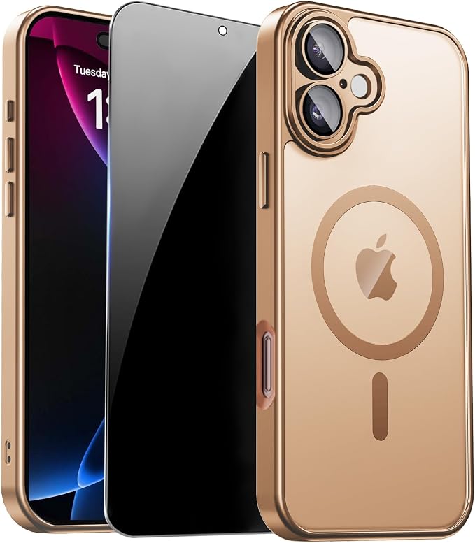 for iPhone 17 Case with Privacy Screen Protector, Brown | Full Camera Protection, Magnetic, Compatible with MagSafe, Translucent Matte Shockproof Phone Protective Cover for iPhone 17 by ZOZDOKG