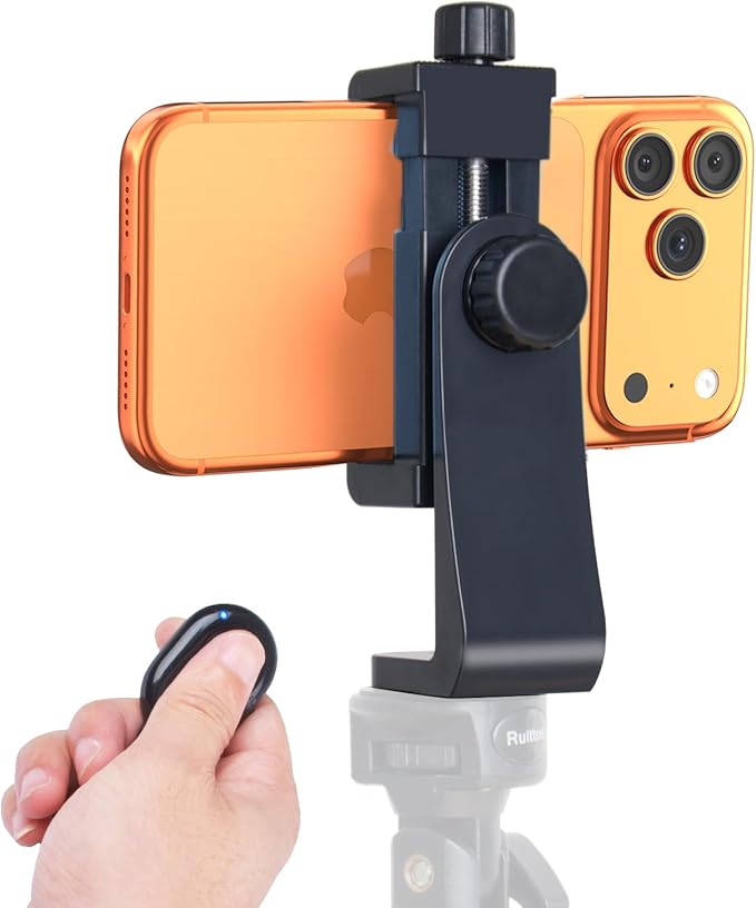 Ruittos Phone Tripod Mount Adapter with Camera Remote Controller, Cell Phone Holder Clip with Adjustable Clamp Compatible with iPhone, Samsung, HTC, Huawei etc., Include Wrist Strap - Image 3