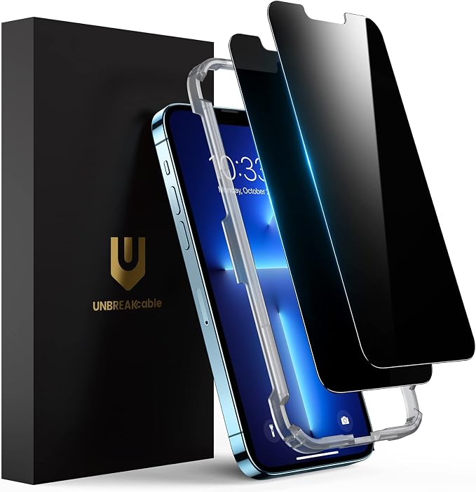 UNBREAKcable Privacy Screen Protector for iPhone 14/13/13 Pro, 2-Pack | True 28° Anti-Spy, Shatterproof Tempered Glass, 9H Hardness, Easy Install, Bubble-Free, Anti-Scratch, Case Friendly by UNBREAKcable