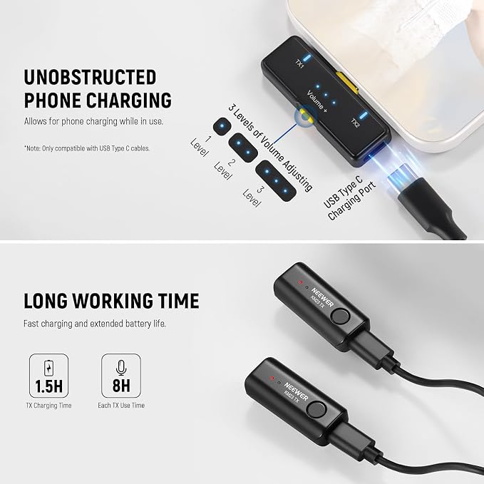 NEEWER Wireless Lavalier Microphone for iPhone Android Tablet PC Laptop 131ft/40m Range Noise Cancellation Omnidirectional Mic for Vlogging Live Streaming (1x RX + 2x TX), KM23 - Image 6