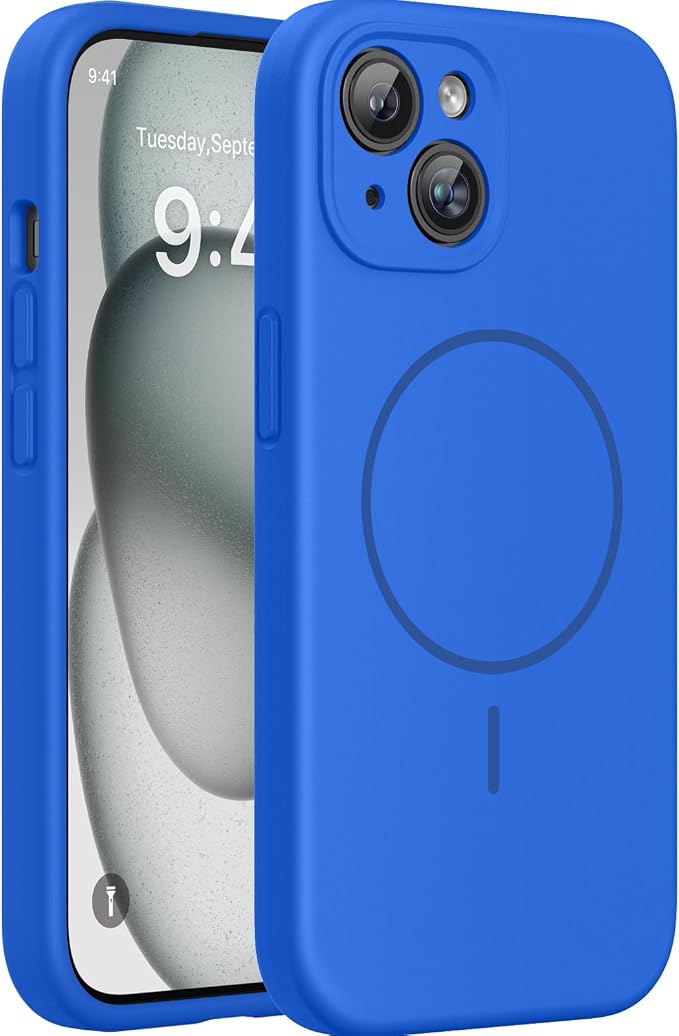 Miracase Silicone & Magnetic for iPhone 15 Case, Mediterranean Blue | Compatible with MagSafe, Soft Microfiber Lining, Premium Silicone Cover Shockproof Drop Protection Phone Case for 15 by Miracase