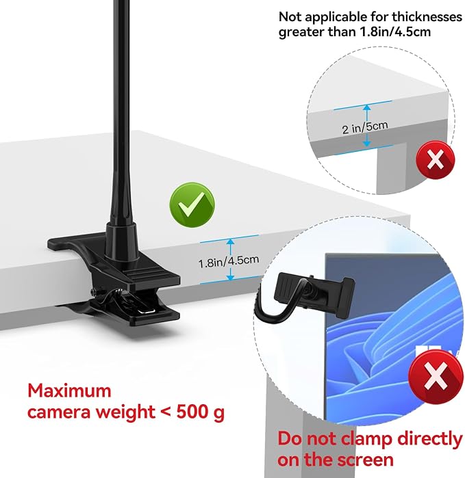 Smatree Flexible Jaws Flex Clamp Mount Gooseneck Extension for OSMO 360 | For Webcam C925e/C922x/C922/C930e/C930/C920x,N60/Hello Cam,Gopro Hero13/12/11/10/9/8/7/6/5/4/2018/Arlo Ultra/Pro 2/Pro 3 - Image 3
