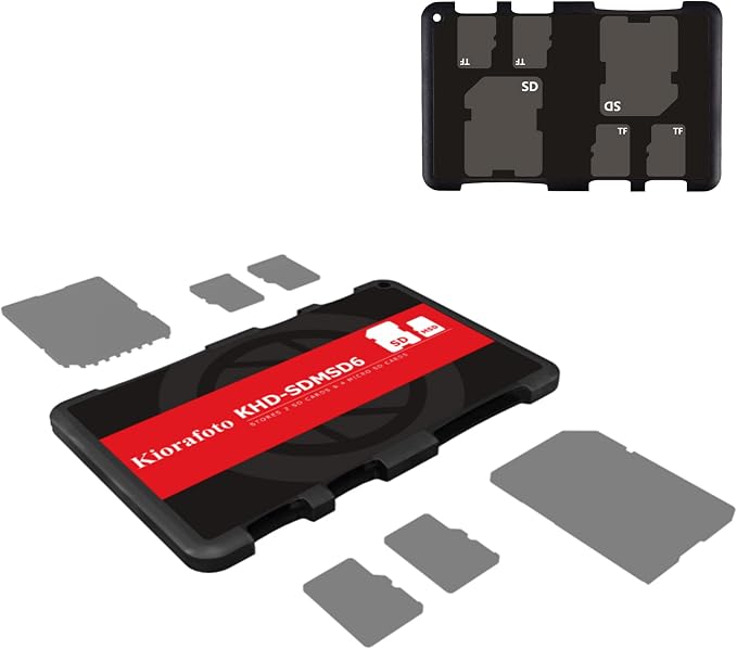 Kiorafoto KHD-SDMSD6 Easy Carry 4+2 Slots Slim Credit Card Size Lightweight Portable SD TF MSD Memory Card Case Storage Keeper Holder for 4 SD SDHC SDXC + 2 TF MSD Microsd Microsdhc Microsdxc Cards by Kiorafoto