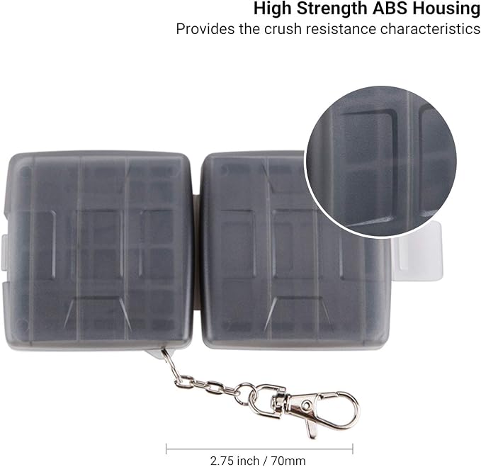 8 Slots Memory Card Case for 4 SD/SDHC/SDXC Cards and 4 Micro SD/TF Cards,Anti-Dust Crush Resistance,SD Card Case Small Micro SD Holder with Chain (Gray) - Image 6