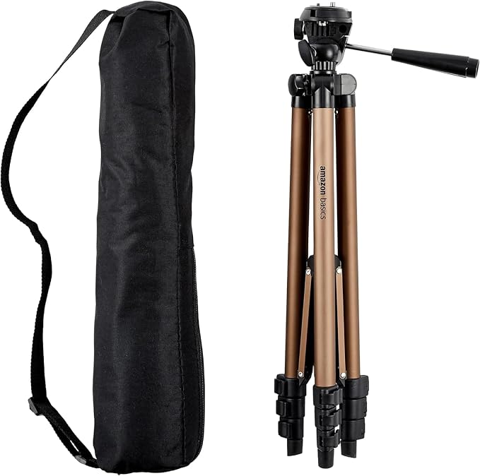 Amazon Basics 50-inch Lightweight Portable Camera Tripod Stand with Quick-Release Plate, Adjustable Height, Aluminum, for Travel Photography, Champagne by AmazonBasics