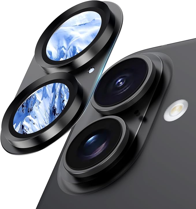for iPhone 16/16 Plus/iPhone 17 Camera Lens Protector- Black | Aluminum Alloy, Tempered Glass Camera Cover, Nano Reinforced Adhesive, Accessories, Anti-Drop, Anti-Scratch, Case Friendly by WumigooProducts