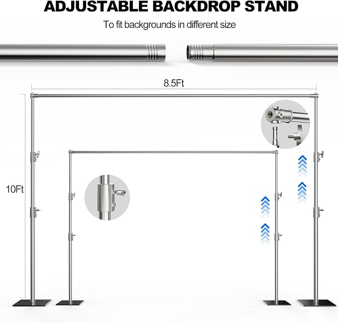 8.5 x 10 FT Heavy Duty Photo Backdrop Stand Kit, Adjustable Background Holder Support System Kit with Carrying Bag, for Photography Video Stutio, Parties Decoration, Advertising Display - Image 5