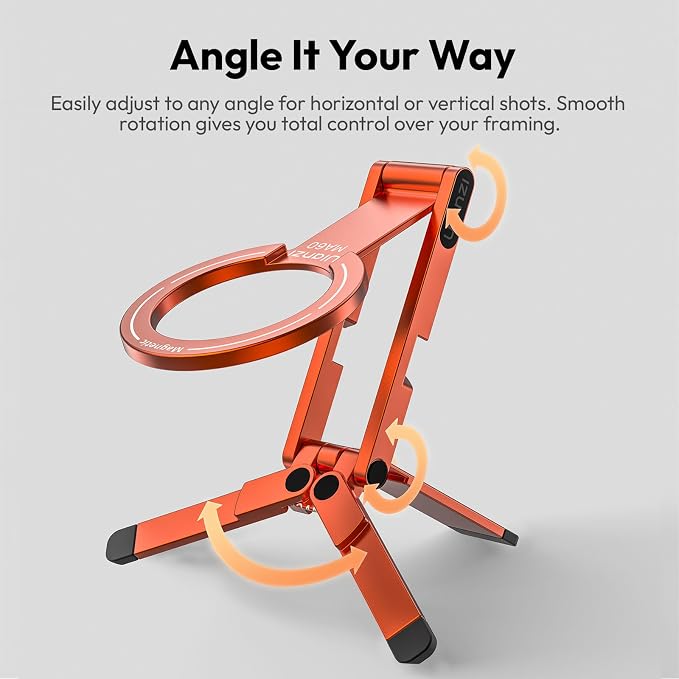 ULANZI MA60 Phone Tripod for Magsafe, Aluminium Mini Phone Stand Orange | Pocket Size Cell Phone Stand, Foldable Selfie Stick for iPhone, Strong Magnet Quick Mount for iPhone 16 15 14 13 12 - Image 6