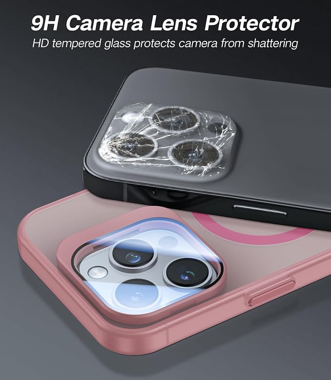 VOFATA for iPhone 13 Pro Max Case with Camera Cover Stand [Built-in 9H Camera Lens Protector][Fit for Magsafe] Military Grade Shockproof Translucent Matte Magnetic Phone Case 6.7",Pink - Image 2