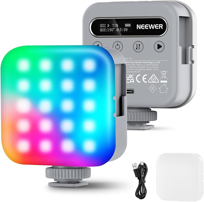 NEEWER Basics Magnetic RGB Video Light, 360° Full RGB Camera Light, BL60C | Mini LED, CRI96+ 2500-9000K 18 Scenes, 3 Cold Shoes, 1/4", 2000mAh Rechargeable, Portable, Selfie Tripod Photography Lighting by Neewer