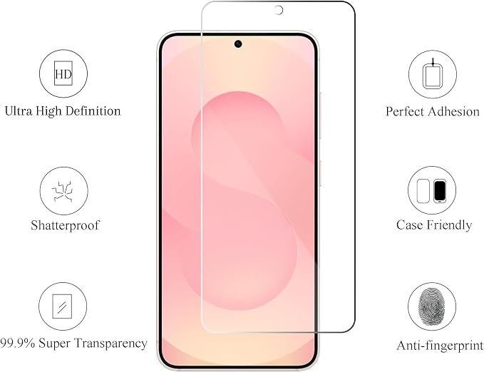 Ailun Screen Protector + Camera Lens Protector for Galaxy S25, 3+3 Pack | Tempered Glass, Fingerprint Unlock Compatible, 0.25mm, Anti-Scratch, Case Friendly, Clear, HD - Image 2