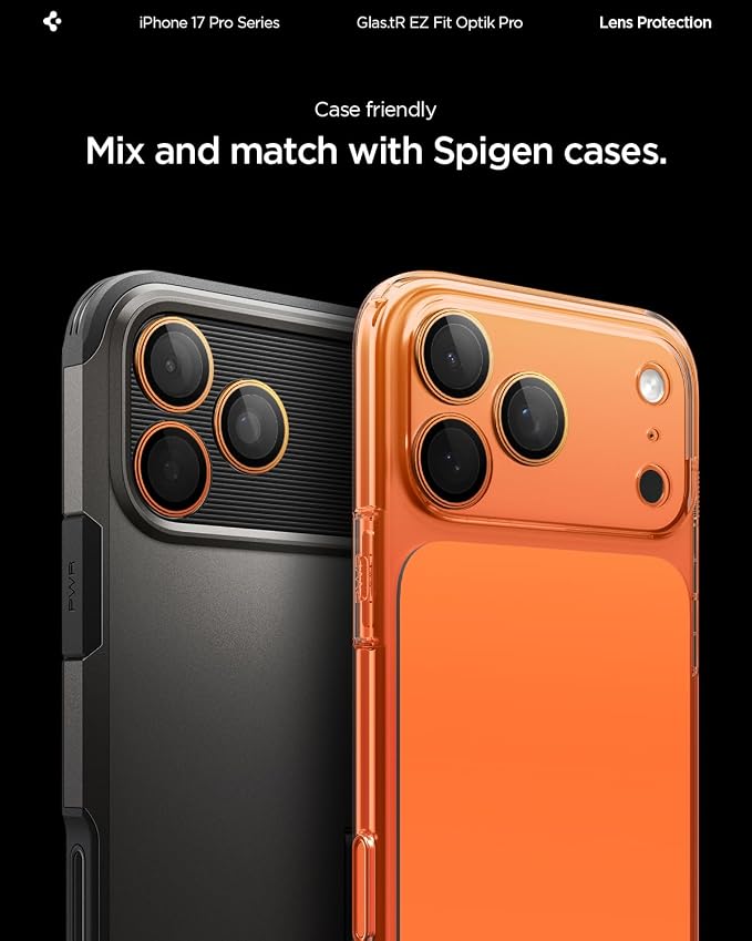 Spigen Camera Lens Protector for iPhone 17 Pro Max / 17 Pro - Orange | GlasTR EZ Fit Optik Pro, 9H+ Tempered glass, Scratch resistant, Auto-align tray, Original photo quality, Case-friendly, 2Pack - Image 7