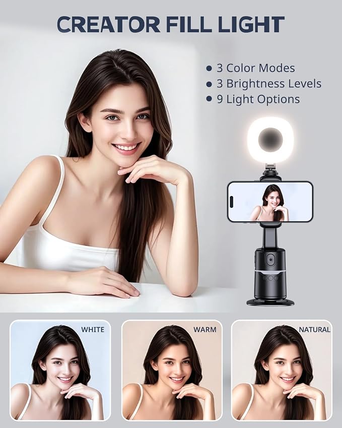 UBeesize Auto Face Tracking Tripod with Adjustable Desk Tripod, 360° Rotating vlogging kit for iPhone with Remote & Gesture Control, Rechargeable Selfie Fill Light, No App Required - Image 5