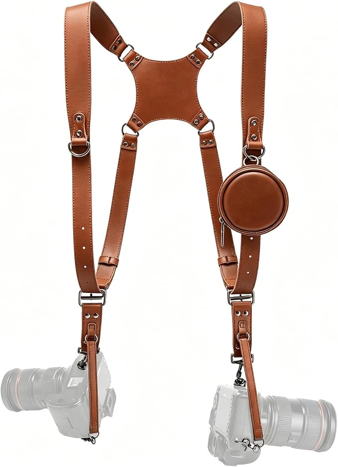 Dual Camera Harness Leather Camera Straps for Photographers for DSLR/SLR | Camera Holster Camera Harness for Photographers Leather Harness Camera Belt Spider Holster Camera Belt Camera Neck Strap by Honikoo