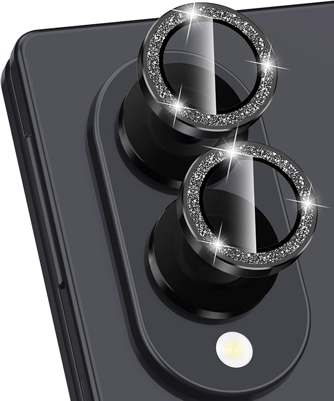 for Samsung Galaxy Z Fold 8 Camera Lens Protector, Individual Metal Ring Tempered Glass Lens Cover, [Strong Adsorption] Scratch Resistant Ultra-Thin HD Clear Lens Cover,1 Set-BlackSparkly by Btscase