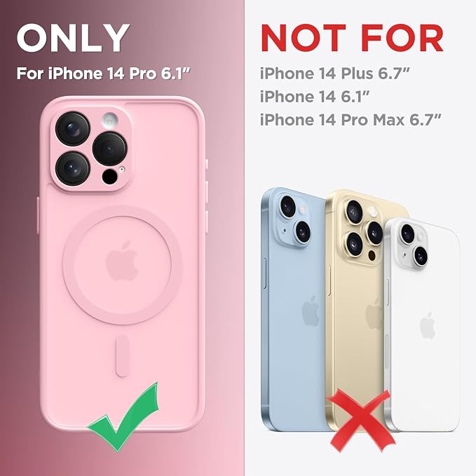 CAPRARO for iPhone 14 Pro Case, Compatible with MagSafe | Upgraded [Full Camera Protection] Shockproof Protective Slim Translucent Matte Magnetic Phone Case 6.1'', Peach Pink - Image 2