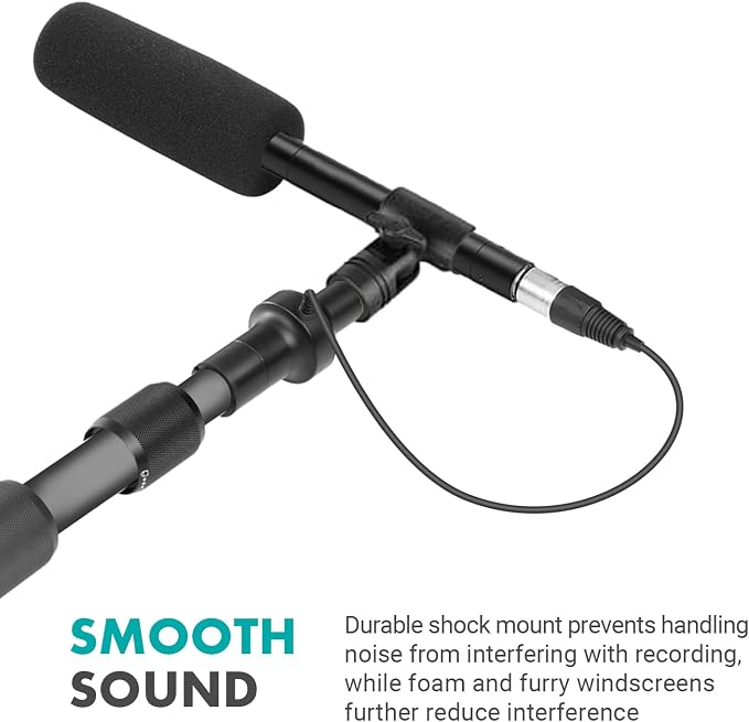 Movo XLR Shotgun Microphone & Boom Pole Kit – Professional Location Sound Recording Bundle with Shotgun Mic and Boompole with Internal XLR Cable for Filmmaking, ENG, and Broadcast Audio - Image 3
