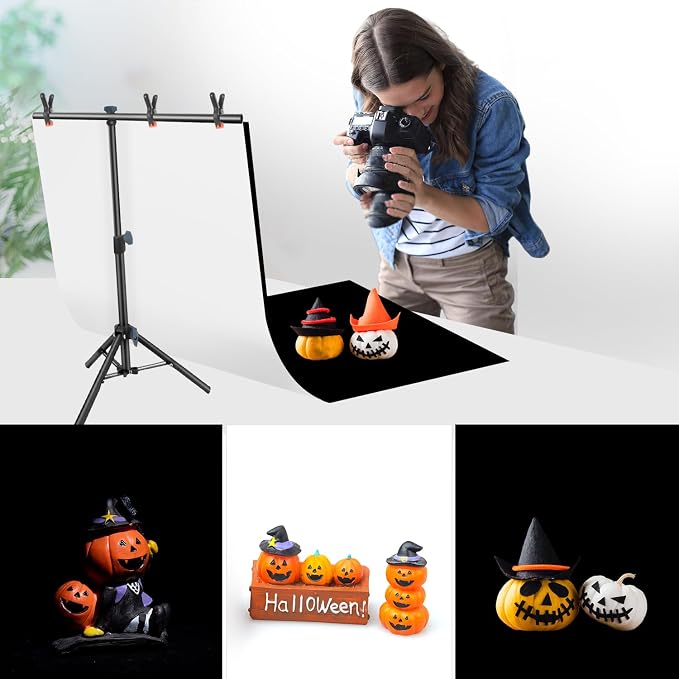 Product Photography Photo Backdrops Stand Kit, Photo Background, 26.8x50in White Black Backdrop Background with 26x29in Small T-Shape Backdrop Stand Tabletop Photo Shoot for Jewelry Cosmetics - Image 2