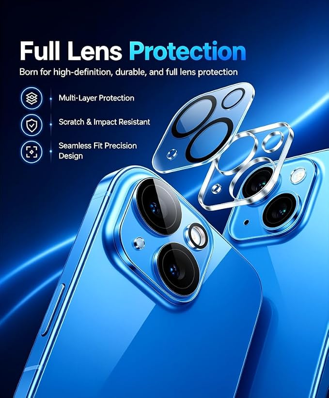 [3 Pack] Camera Lens Protector Compatible for iPhone 13 & iPhone 13 Mini Camera Cover Premium 9H Tempered Glass [Anti-Scratch]99.99% Transparency with Black Circle Design for iPhone 13 6.1 - Image 3